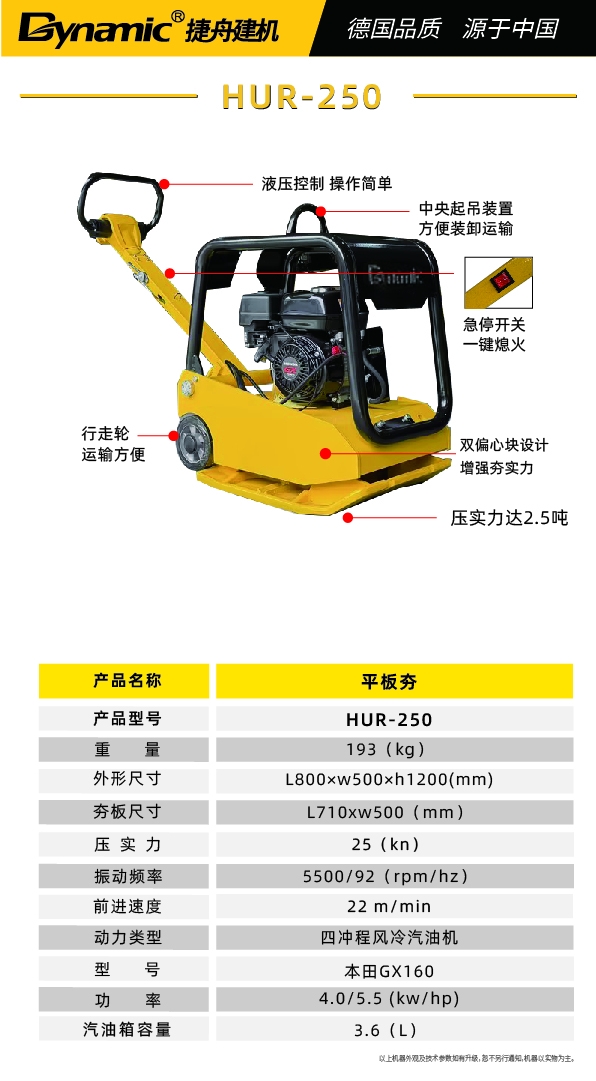 HUR-250 液压可逆平板夯 —— 重型土壤与沥青压实设备
